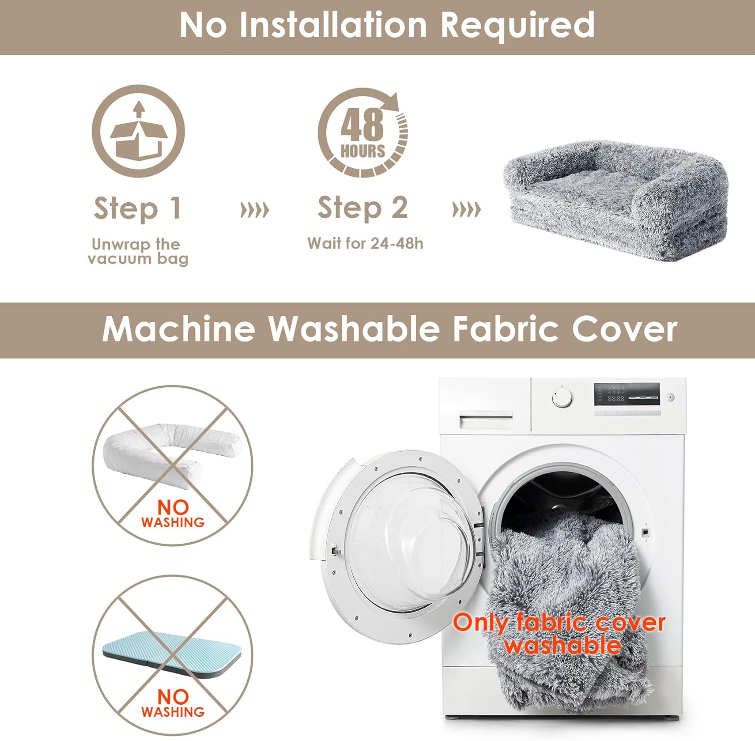 Cama plegable XXL para perro de gran tamaño, 54"X38"X7.5" cama para mascotas de felpa de piel sintética, cama ortopédica de espuma viscoelástica calmante para mascotas grandes, cama sofá lavable para mascotas con fondo antideslizante, gris