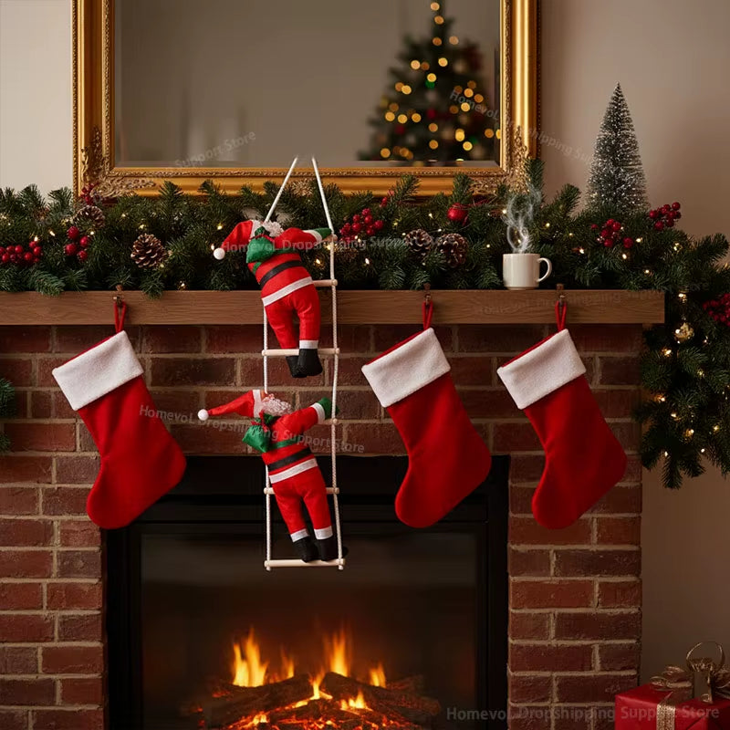 decoración santa subiendo escalera