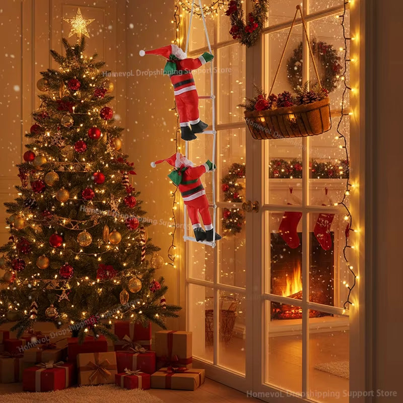 decoración santa subiendo escalera