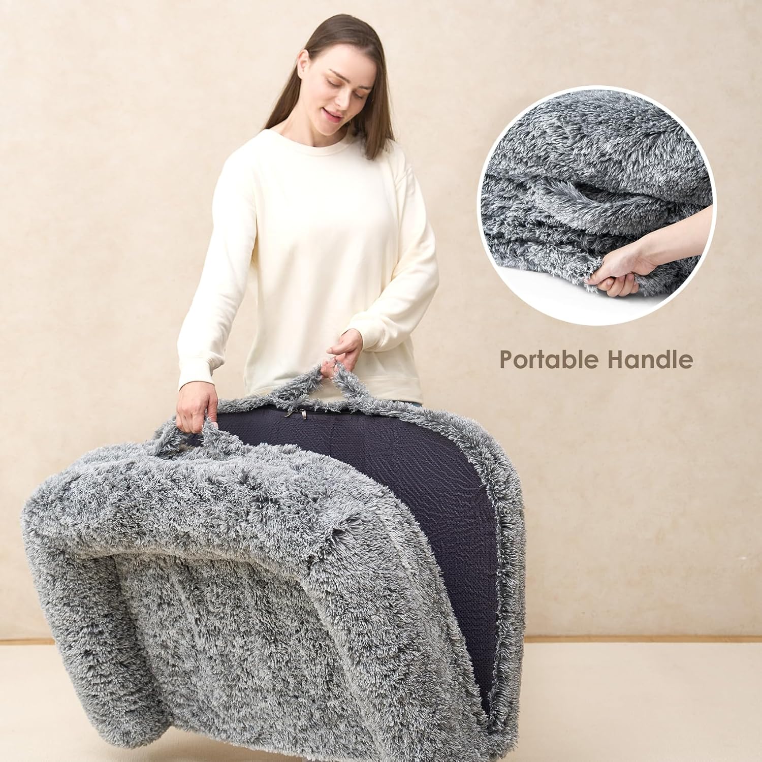 Cama plegable XXL para perro de gran tamaño, 54"X38"X7.5" cama para mascotas de felpa de piel sintética, cama ortopédica de espuma viscoelástica calmante para mascotas grandes, cama sofá lavable para mascotas con fondo antideslizante, gris