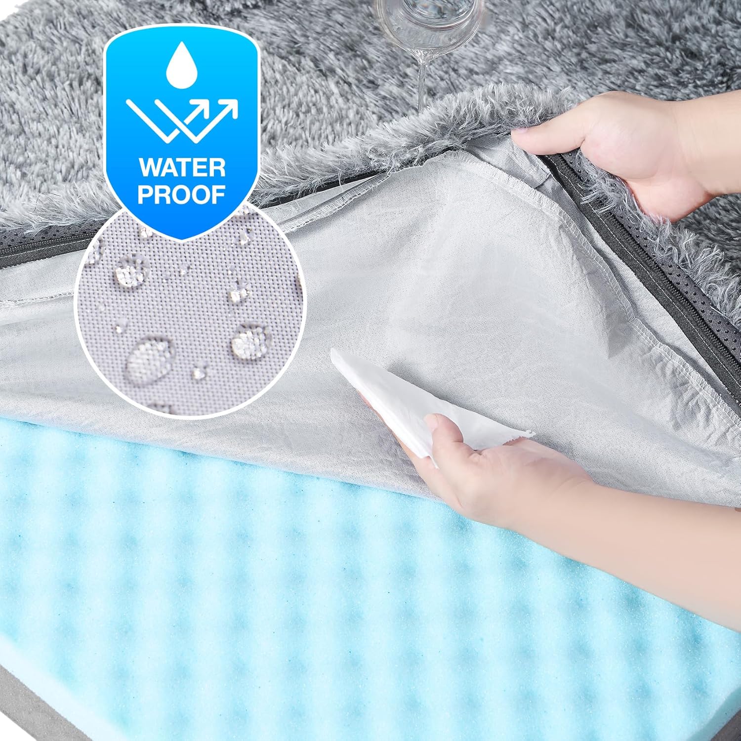 Cama plegable XXL para perro de gran tamaño, 54"X38"X7.5" cama para mascotas de felpa de piel sintética, cama ortopédica de espuma viscoelástica calmante para mascotas grandes, cama sofá lavable para mascotas con fondo antideslizante, gris