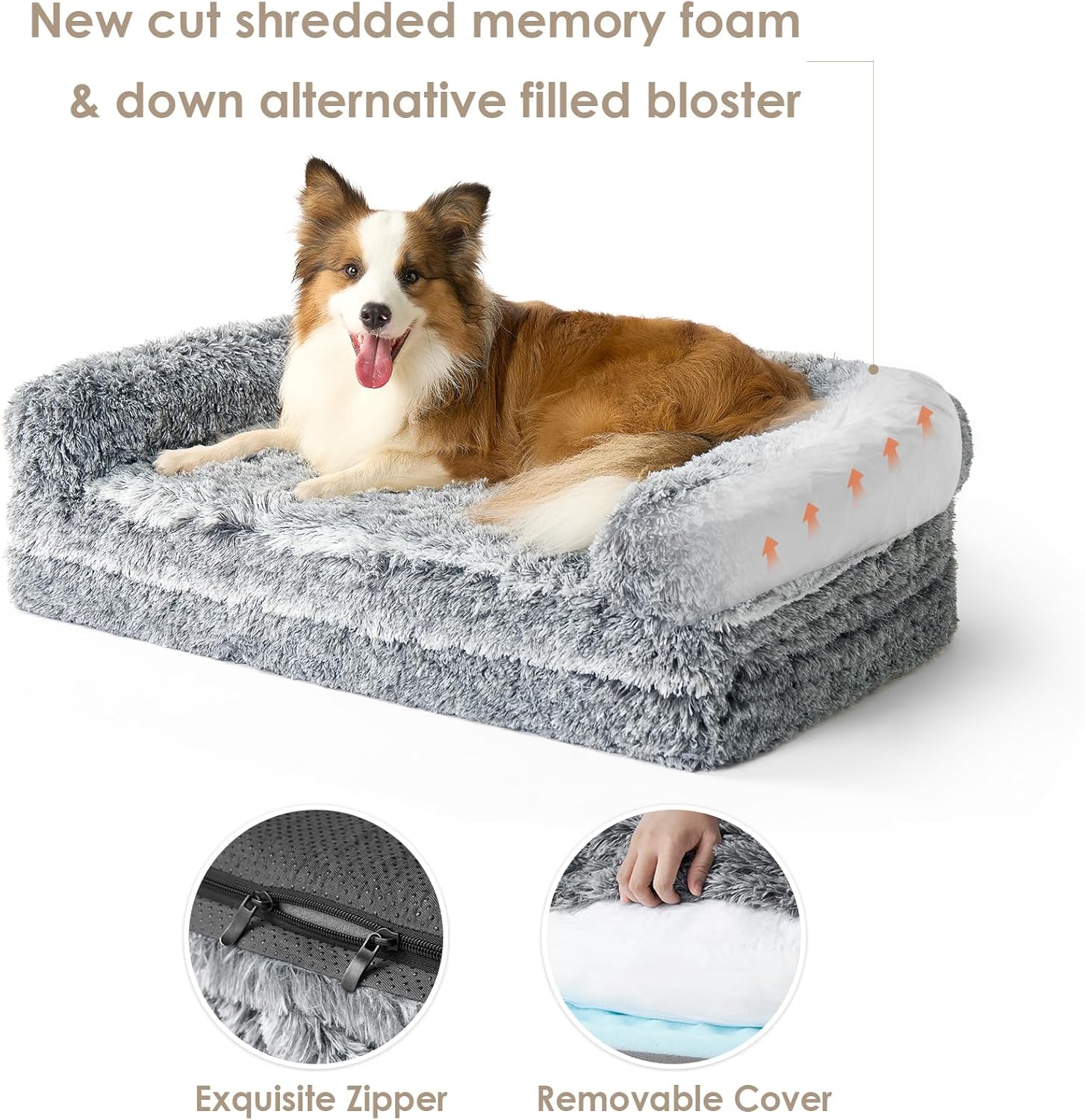 Cama plegable XXL para perro de gran tamaño, 54"X38"X7.5" cama para mascotas de felpa de piel sintética, cama ortopédica de espuma viscoelástica calmante para mascotas grandes, cama sofá lavable para mascotas con fondo antideslizante, gris