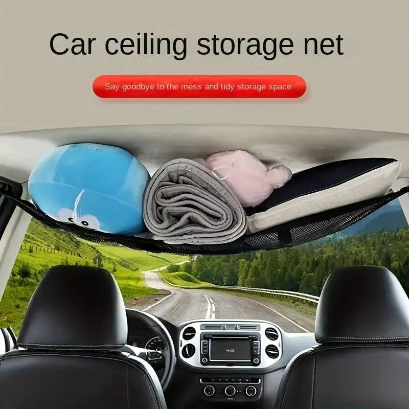 SUV Car Ceiling Storage Net Pocket Car Roof Bag Interior Cargo Net Breathable Mesh Bag Auto Stowing Tidying Interior Accessories