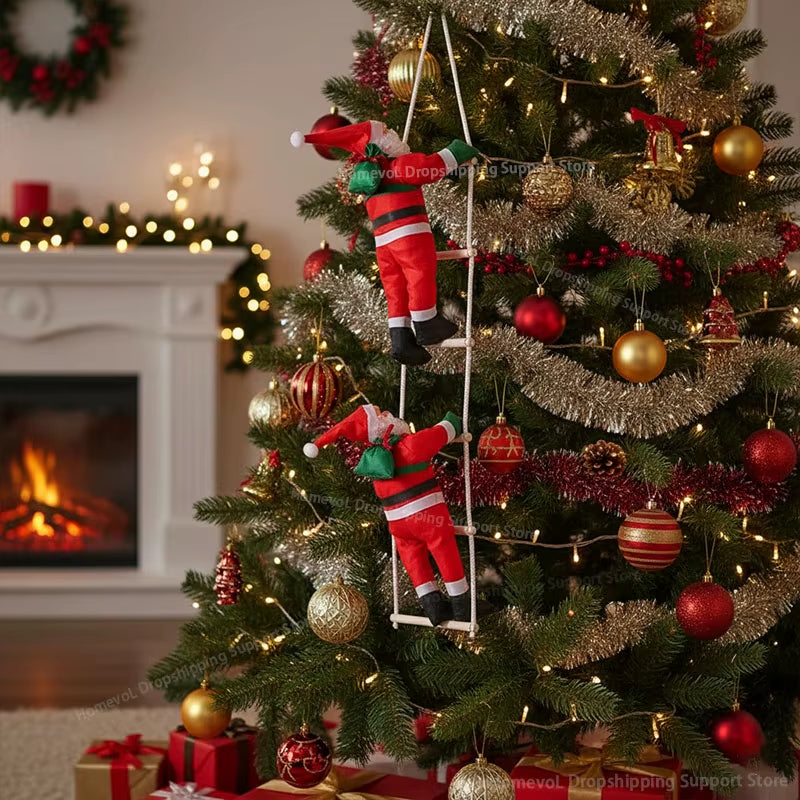 decoración santa subiendo escalera