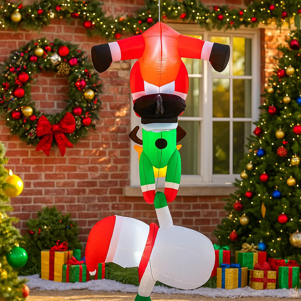 Bring Holiday Cheer Home with Our 2.4M Inflatable Santa, Reindeer, and Snowman Stack - Perfect for Christmas Yard Decor!