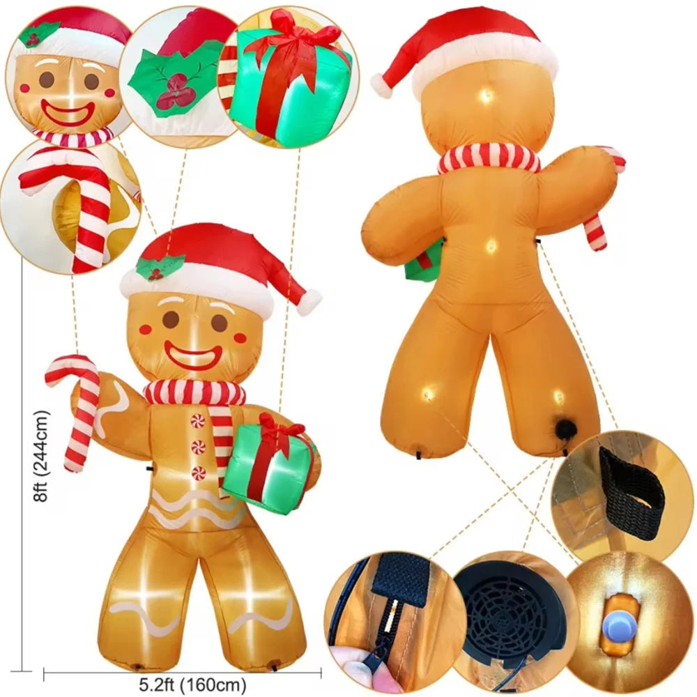 Bring Holiday Cheer Home with Our 8FT Christmas Inflatable Gingerbread Man – Perfect for Outdoor Lawn Decoration with LED Lights!