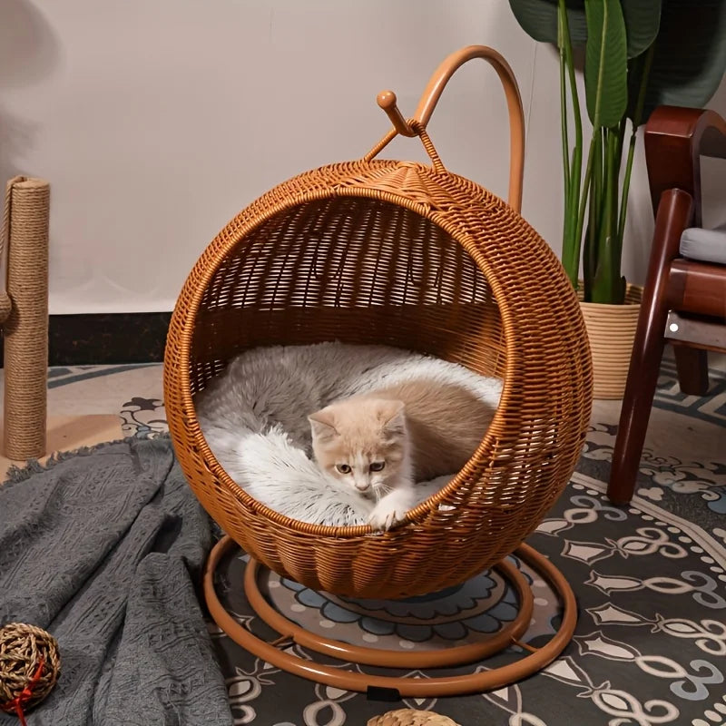  Cesta de frutas de lujo para gatos, hamaca tejida a mano, cómoda y resistente, no se daña fácilmente.