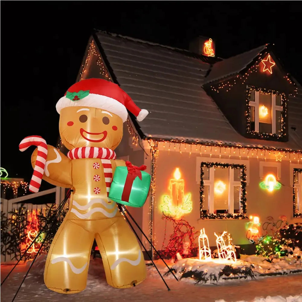 Bring Holiday Cheer Home with Our 8FT Christmas Inflatable Gingerbread Man – Perfect for Outdoor Lawn Decoration with LED Lights!