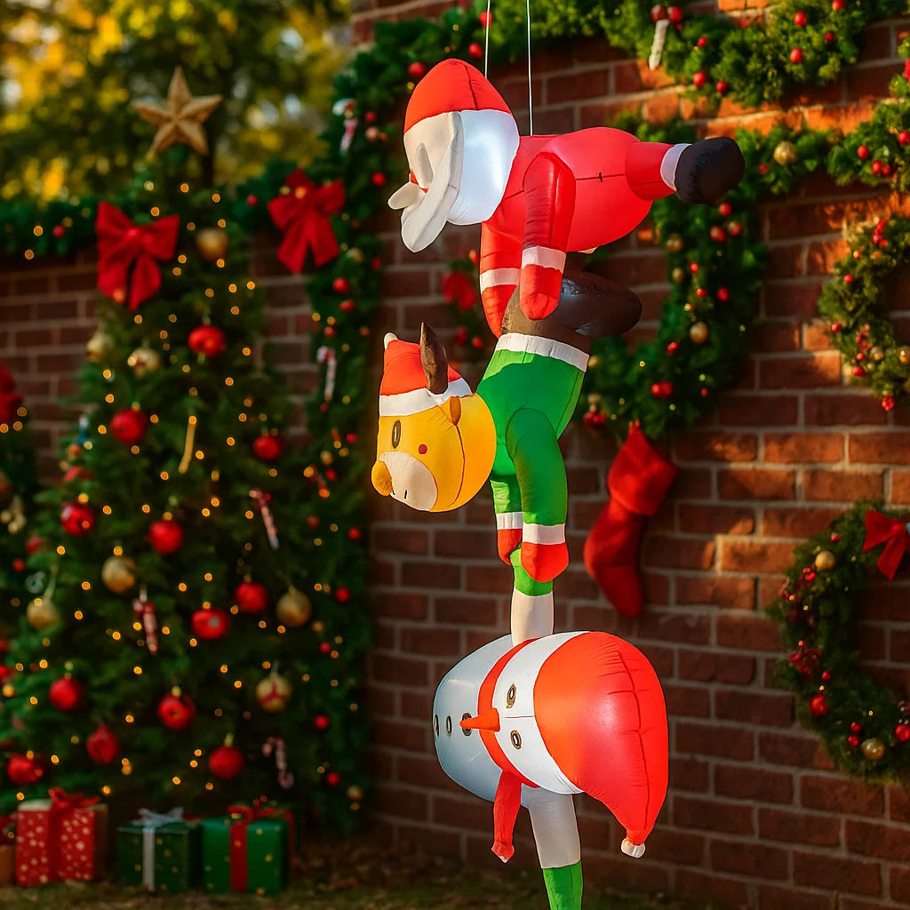 Bring Holiday Cheer Home with Our 2.4M Inflatable Santa, Reindeer, and Snowman Stack - Perfect for Christmas Yard Decor!