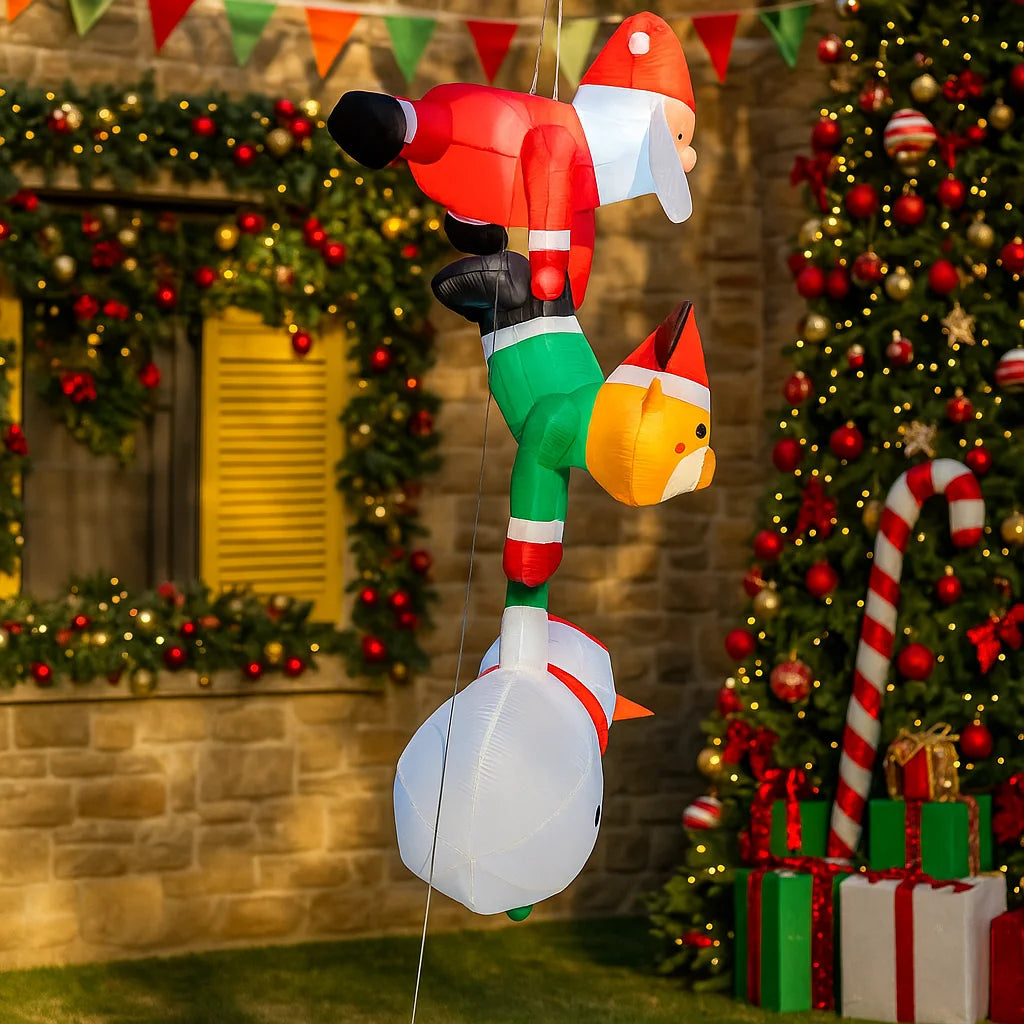Bring Holiday Cheer Home with Our 2.4M Inflatable Santa, Reindeer, and Snowman Stack - Perfect for Christmas Yard Decor!