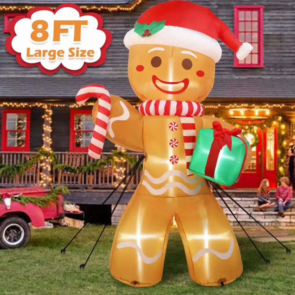 Bring Holiday Cheer Home with Our 8FT Christmas Inflatable Gingerbread Man – Perfect for Outdoor Lawn Decoration with LED Lights!