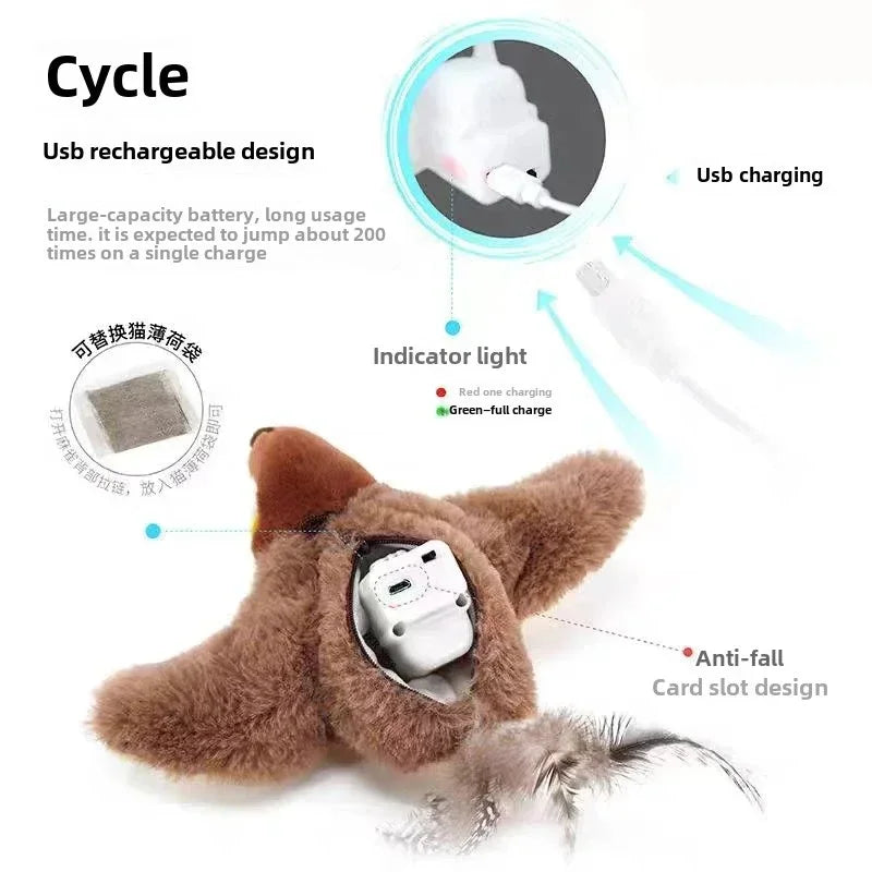 Juguetes Interactivos para Gatos Hot Cat Catnip Pájaro Eléctrico Pat (Con Catnip) Juguete de Peluche Chirriante Activado al Tacto para Perros y Gatos Recargable por USB