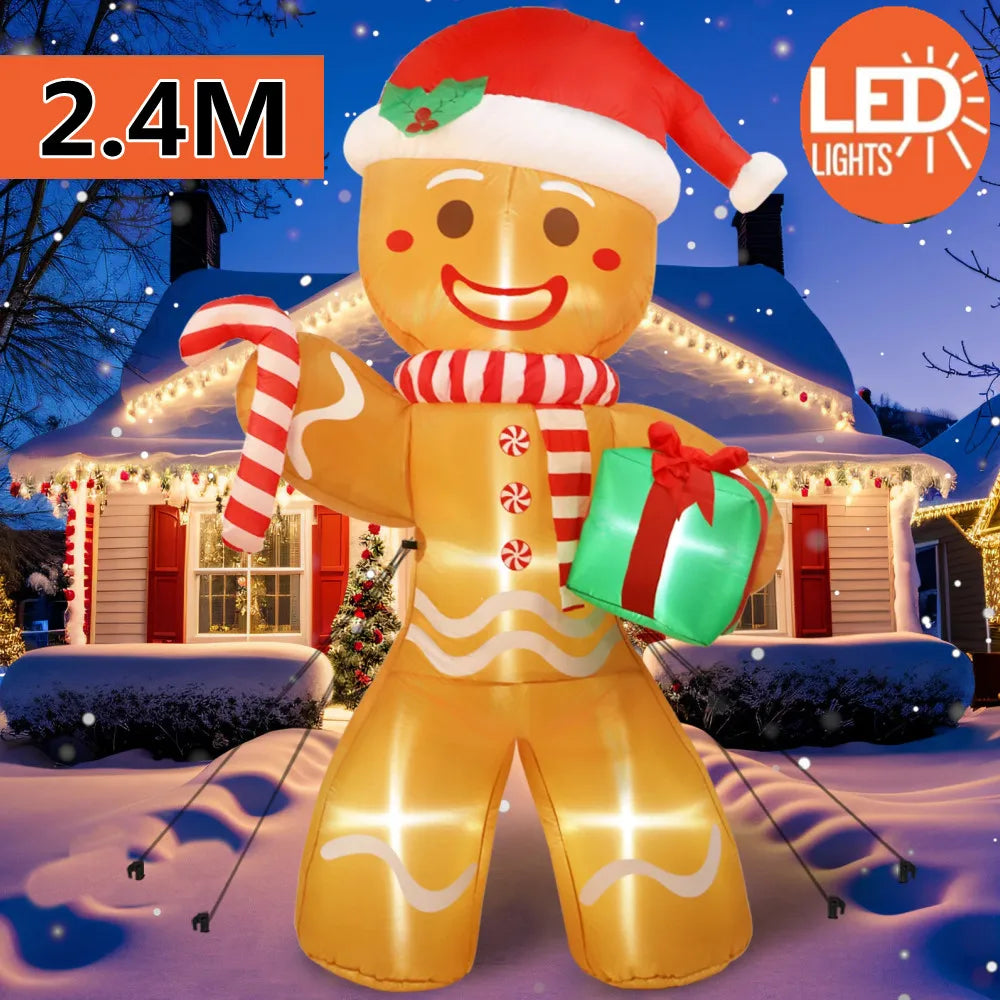 Bring Holiday Cheer Home with Our 8FT Christmas Inflatable Gingerbread Man – Perfect for Outdoor Lawn Decoration with LED Lights!