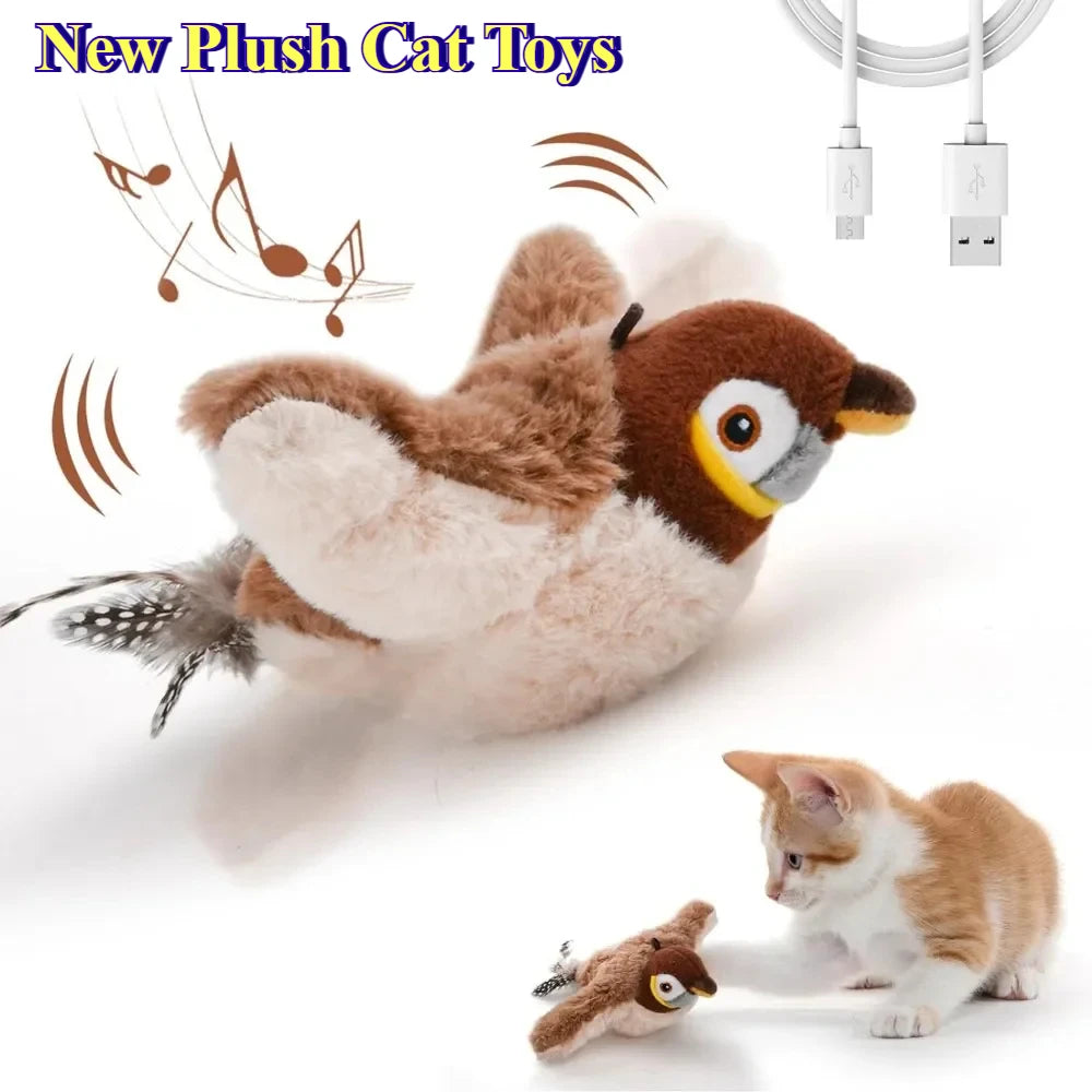 Juguetes Interactivos para Gatos Hot Cat Catnip Pájaro Eléctrico Pat (Con Catnip) Juguete de Peluche Chirriante Activado al Tacto para Perros y Gatos Recargable por USB