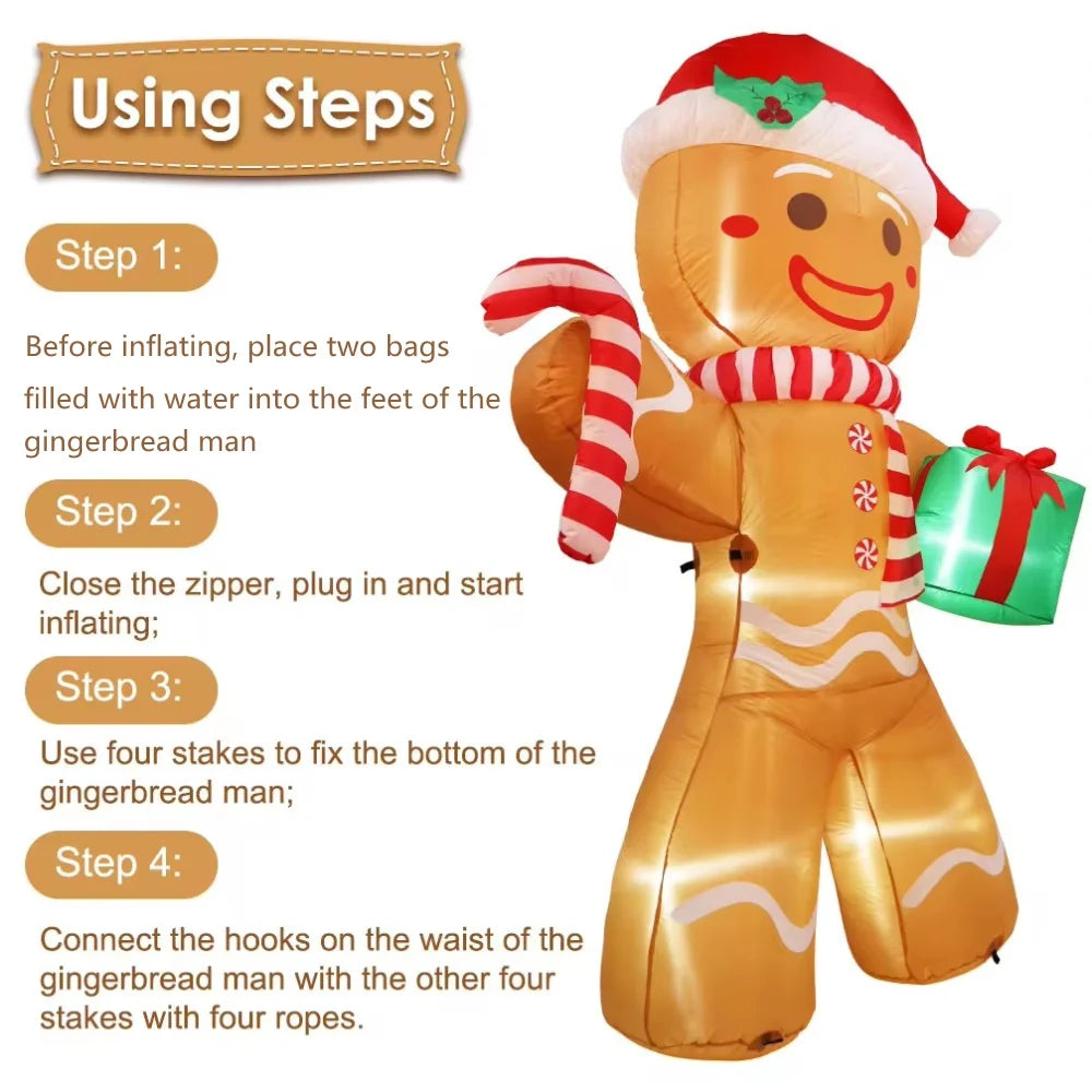 Bring Holiday Cheer Home with Our 8FT Christmas Inflatable Gingerbread Man – Perfect for Outdoor Lawn Decoration with LED Lights!