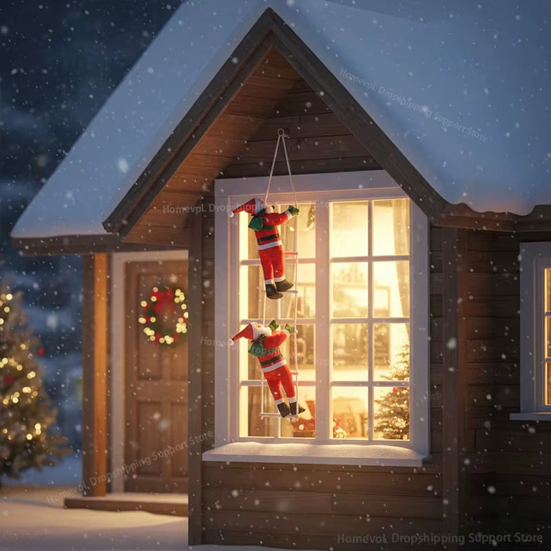 decoración santa subiendo escalera