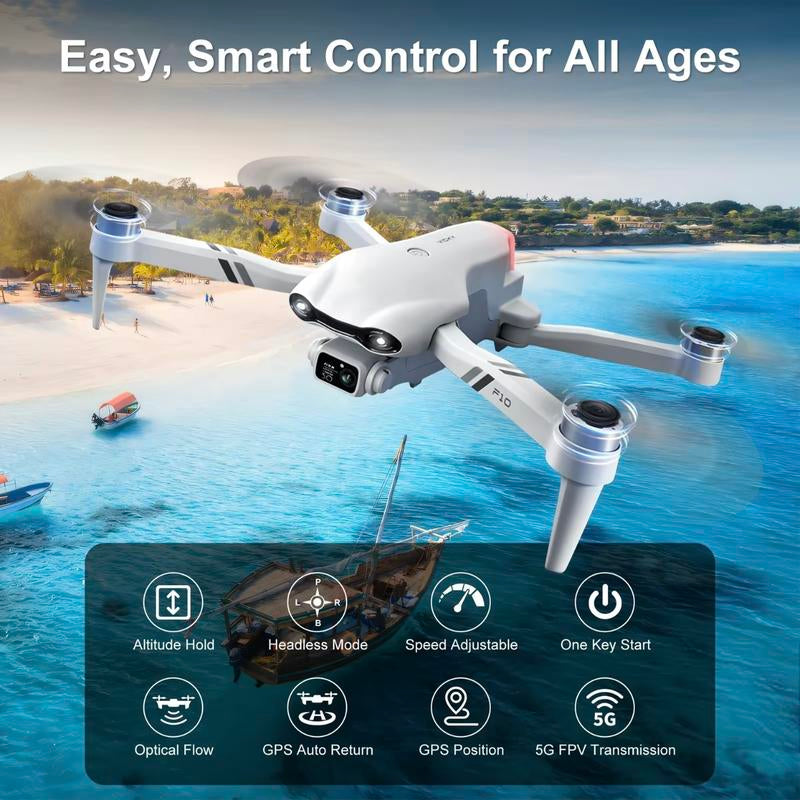 Dron aéreo 2025 F10 Pro con cámara 4K UHD EIS, GPS, 5G, Wifi, FPV, motores sin escobillas, flujo óptico, evitación inteligente de obstáculos, retorno automático, giro acrobático de 360°, baterías duales